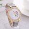Casual Leather Quartz Chinese Style Wristwatch Peony Pattern Watches Gift for Women - Grey