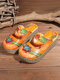 Socofy Genuine Leather Casual Vacation Bohemian Ethnic Floral Comfy Wedges Slippers - Orange