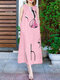 Women Abstract Print Crew Neck Sleeveless Dress With Pocket - Pink