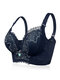 Plus Size Wireless Lace Patchwork Gather Full Coverage Bras - Navy