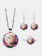 3 Pcs Ldyllic Scenery Men Women Jewelry Set Printed Adjustable Glass Necklace Earrings Bracelet - #10