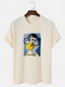 Camisetas de algodón de manga corta para hombre Cartoon Duck Graphic Crew Cuello - Beige