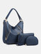 Womens Brown Large Capacity Rivet PU Leather Purses Satchel Handbags Shoulder Tote Bag Crossbody 3 PCS Purse Set - Blue