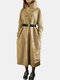 Solid Color Patchwork Pocket Loose Casula Dress For Women - Khaki