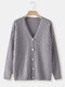 Solid V-neck Hollow-out Button Casual Homewear Cardigan - Gray