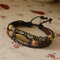 Vintage Leather Multi-layer Bracelet Adjustable Leaf Pendant Beaded Bracelet Ethnic Jewelry - Coffee