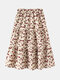 Floral Print A-line Elastic High Waist Stitch Skirt Women - Apricot