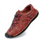 Men Hand Stitching Comfy Non Slip Wide Fit Elastic Lace-up Casual Shoes - Wine Red