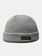 Unisex Acrylic Knitted Solid Color Letter Pattern Cloth Label Fashion Warmth Skull Cap Beanie Hat - Gray