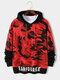 Mens Camo Letter Print Stitching Street Loose Hoodies - Red
