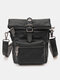 Men Black PU Leather Crossbody Bag Shoulder Bag Mini Phone Bag - Black