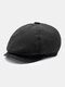 Men Cotton Woolen Cloth Solid Herringbone Striped Pattern British Newsboy Hat Octagonal Hat Beret Flat Cap - #04 Dark Gray