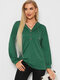 Solid Button Drawstring Drop Shoulder Long Sleeve Hoodie - Green