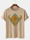 T-shirt à manches courtes et col ras du cou pour homme, motif ethnique géométrique, tête de vache, hiver - Kaki