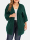 Plus Size Elegant Solid Knotted Casual V-neck Knit Cardigan - Green