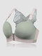 Women Back Butterfly Embroidered Front Closure Buckle Designed Soft Gather Bras - Green