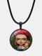 Cartoon Men Women Necklace Adjustable Printed Women Monkey Glass Pendant Leather Necklace - Black