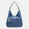 Women Laser Cut Bag Tassel Rivet Tote Bag - Blue