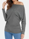 One-shoulder Paste Drill Bat Sleeve Knit Shirt - Grey