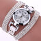 DUOYA Fashion Round Dial Wristwatch Full Rhinestones Bracelet Watch Multilayer Leather Women Watches - White
