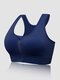 Plus Size Women Front Zip High Elastic Hit Lining Shockproof Yoga Sports Bras - Blue