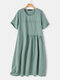 Pleated Short Sleeve Plus Size Casual Dress - Green