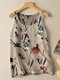 Camiseta sin mangas con estampado floral en acuarela para mujer Cuello - Albaricoque