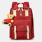 Women Men Bear Casual Large Capacity Backpack School Bag - Red
