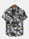 Mens Hawaiian Floral Printed Chest Pocket Short Sleeve Holiday Shirt - Black
