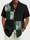 Mens Chinese Bamboo Print Patchwork Revere Collar Short Sleeve Shirts Winter - Black