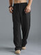 Solid Color Breathable Cotton Linen Bottoms Drawstring Cozy Daily Loose Lounge Pants for Men - Black