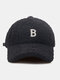 Unisex Lambswool Plush B Letter-shaped Patch Autumn Winter Warmth Baseball Cap - Black