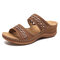 LOSTISY Handmade Stitching Comfortable Open Toe Casual Wedges Sandals - Brown
