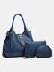 Womens Brown Tassel Rivet PU Leather Purses Satchel Handbags Shoulder Tote Bag Crossbody 3 PCS Purse Set - Blue