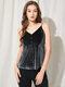 Solid Color V-neck Single Breasted Casual Cami For Women - Black