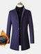 Mens Woolen High Quality Long Sleeve Warm Fleece Mid-length Blazer Casual Coats - Navy