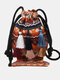 Women Straw Bohemian Stylish Fish Tassel Design Crossbody Bag Fashion Vintage Drawstring Shoulder Bag - Red