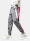 Mens Cool Streetwear Striped Drawstring Joggers Hip Hop Pants - Gray