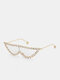 Women Metal PC Inlaid Rhinestones Cat Eye Frame Tinted Lens Sunshade UV Protection Sunglasses - White