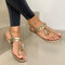 Large Size Women Solid Color Tassel Clip Toe Flat Sandals - Gold