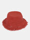 Unisex Washed Cotton Solid Color Raw-edged Damaged Fashion Sunshade Bucket Hat - Dark Orange