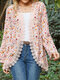 Floral Print Lace Opening Long Sleeve Plus Size Jackets for Women - Pink