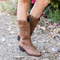 Plus Size Women Retro Embroideried Pointed Toe Chunky Heel Long Boots - Brown