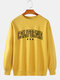 Mens Letter Print Crew Neck Cotton Pullover Sweatshirts - Yellow