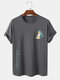 Mens Cartoon Shark Cat Japanese Print Short Sleeve T-Shirts - Dark Gray