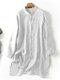 Women Solid High-low Hem Long Sleeve Casual Blouse - White