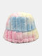 Unisex Faux Rabbit Fur Plush Striped Tie-dye Autumn Winter Cold Protection Bucket Hat - Pink
