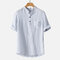 Mens Summer Cotton Breathable Striped Short Sleeve Loose Casual T shirt - Blue stripes