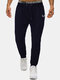Mens Solid Color Color Cotton Slim Fit Sport Casual Drawstring Waist Jogger Pants - Black