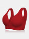 Women Ribbed Wireless Front Closure Full Cup Lightly Lined Wide Straps T-Shirt Bra - Red